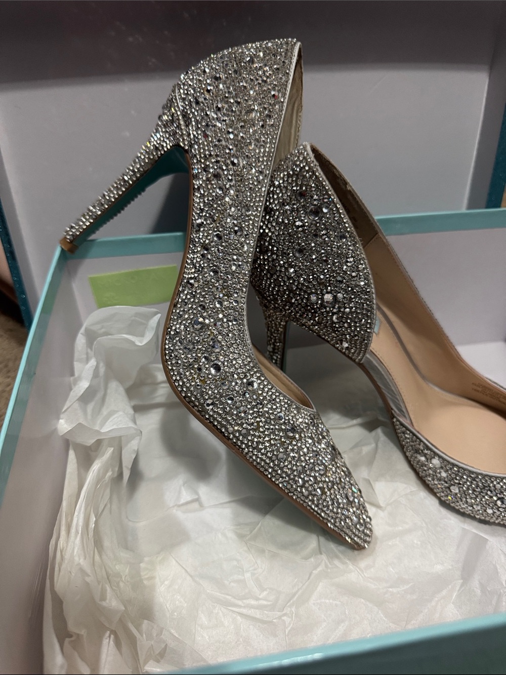 Betsey Johnson Crystal Rhinestone Silver Evening Pumps - Picture 2 of 5